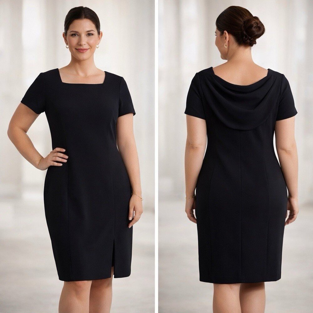 VTG STUDIO I Black Dress Back Drape Sz 14P Career Professional Office Classic